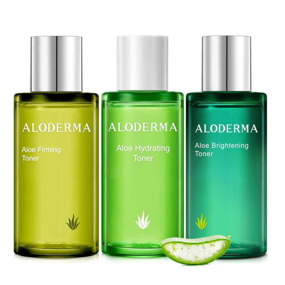 Aloderma Aloe Vera Toner Set, 3 Pieces - Hydrating, Firming, Brightening Toners