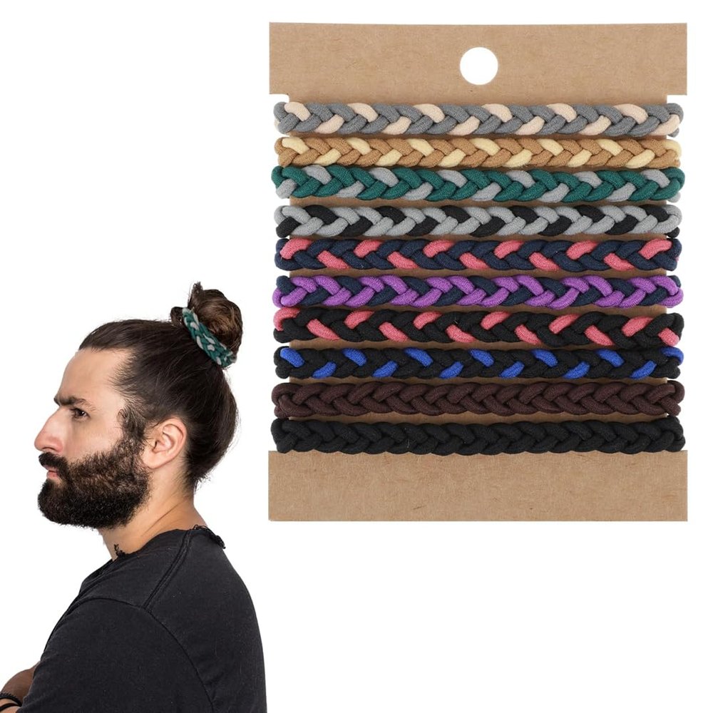 10 Pack Men Hair Ties, Elastic Longhairs Hair Ties for Men, Guys, Curly Buns & Longhair Ponytails, Thick Dense Hairstyle (Mixed Colors)