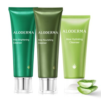 Aloderma Aloe Cleanser Set, 3 Pieces - Hydrating, Firming, Brightening Cleansers - Face Wash Set