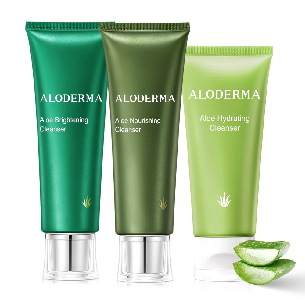 Aloderma Aloe Cleanser Set, 3 Pieces - Hydrating, Firming, Brightening Cleansers - Face Wash Set