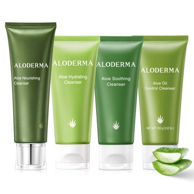 Aloderma Aloe Cleanser Set, 4 Pieces - Hydrating, Nourishing, Soothing, Oil Control Cleansers - Face Wash Set