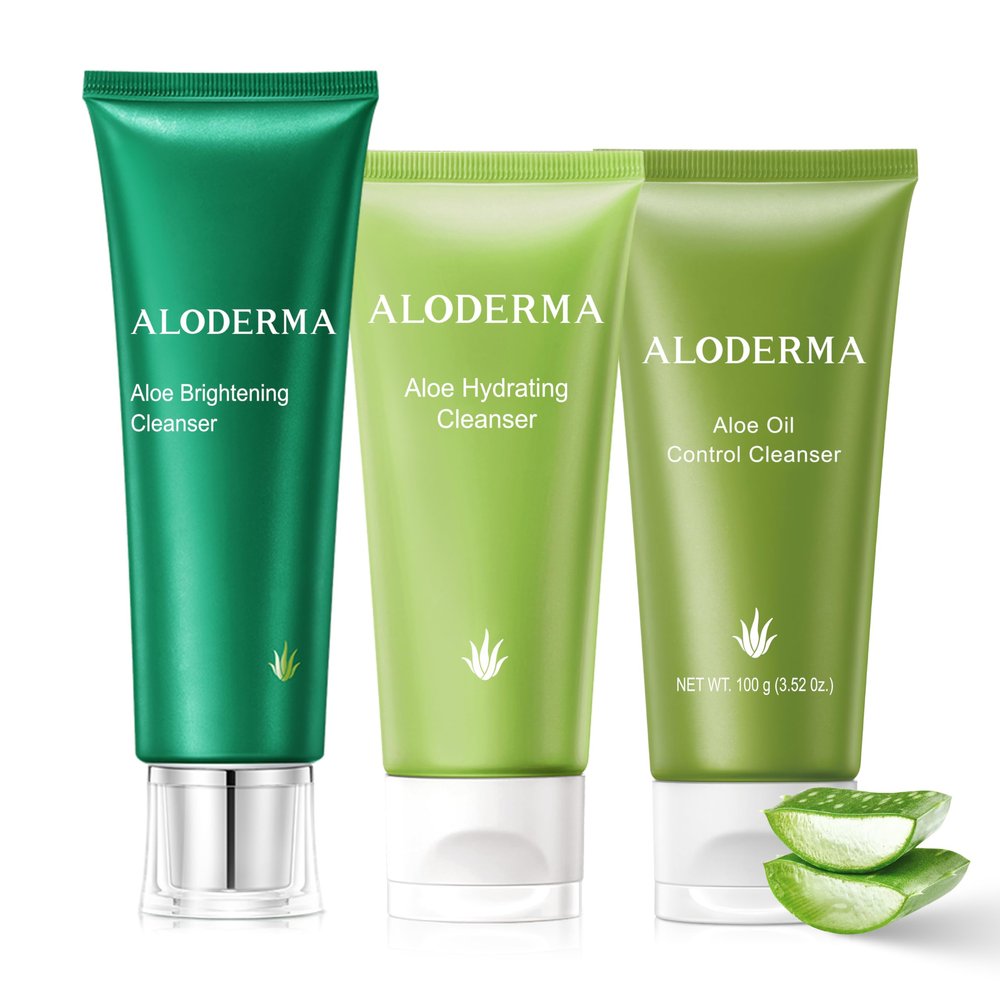 Aloderma Aloe Cleanser Set, 3 Pieces - Hydrating, Brightening, Oil Control Cleansers - Face Wash Set