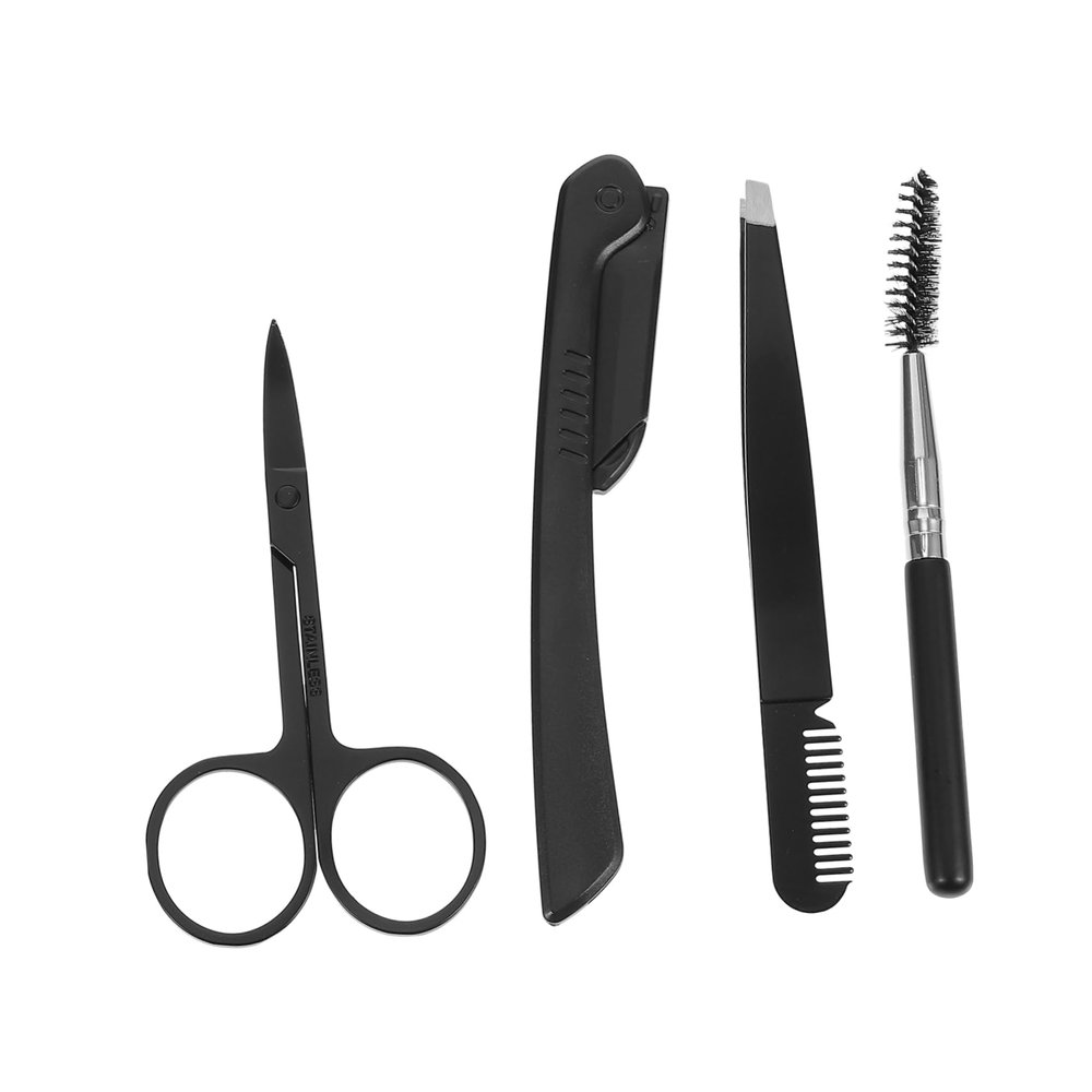 Beaupretty Eyebrow Grooming Kit 4-Piece Stainless Steel Eyebrow Scissors Tweezers Trimmer and Brush Set for Precision Shaping for Beauty Enthusiasts and Personal Use