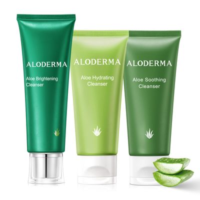 Aloderma Aloe Cleanser Set, 3 Pieces - Hydrating, Soothing, Brightening Cleansers - Face Wash Set