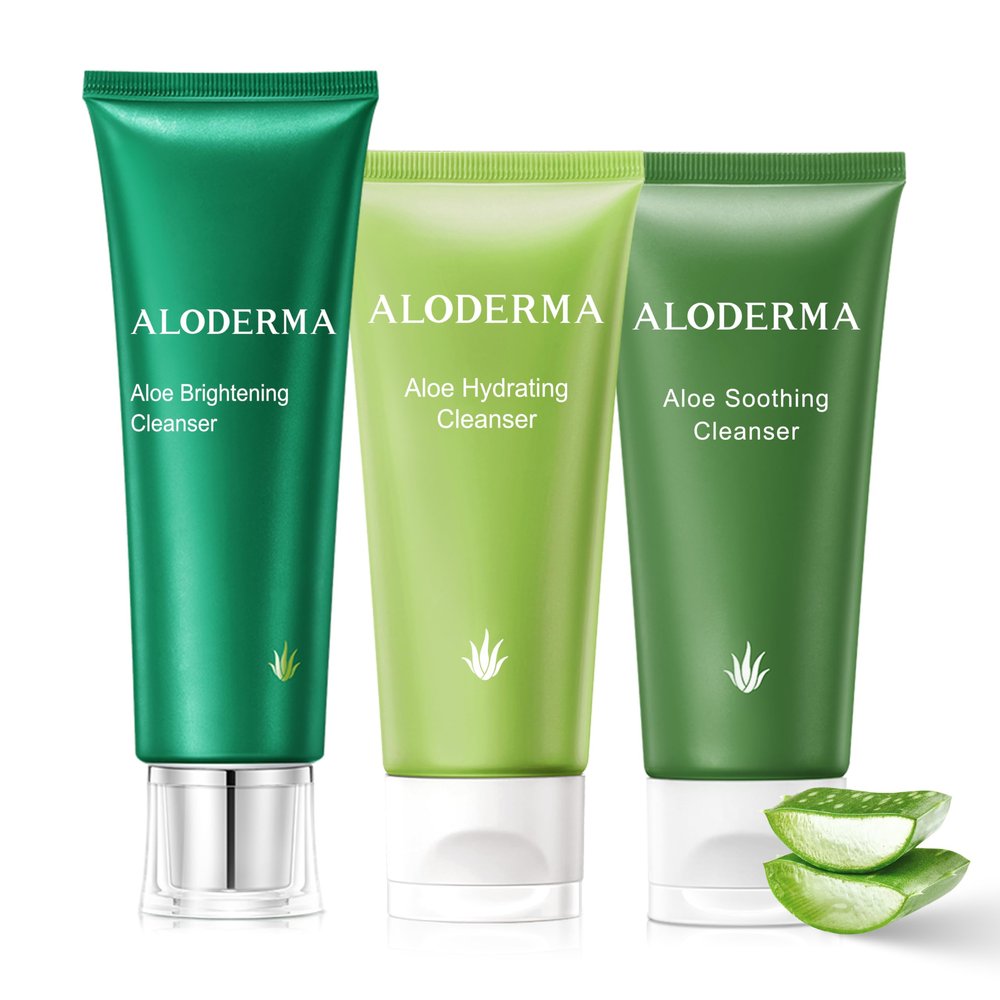 Aloderma Aloe Cleanser Set, 3 Pieces - Hydrating, Soothing, Brightening Cleansers - Face Wash Set