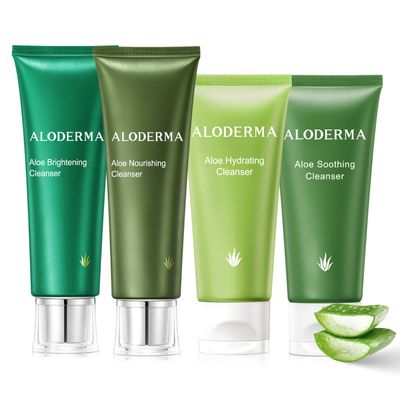 Aloderma Aloe Cleanser Set, 4 Pieces - Hydrating, Nourishing, Soothing, Brightening Cleansers