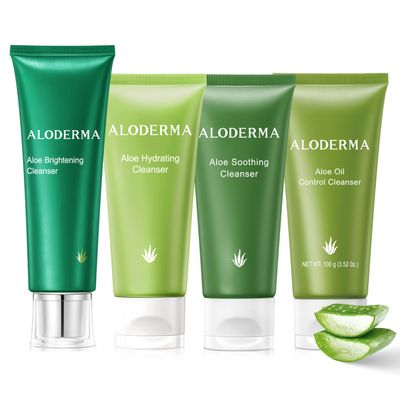 Aloderma Aloe Cleanser Set, 4 Pieces - Hydrating, Soothing, Brightening, Oil Control Cleansers