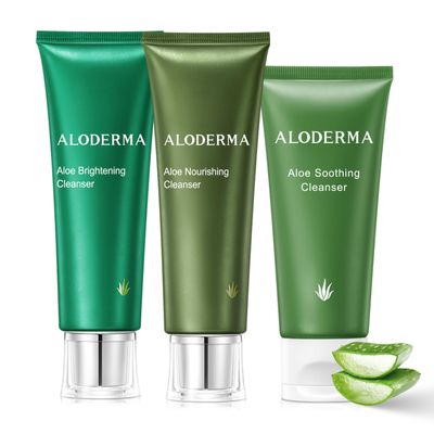 Aloderma Aloe Cleanser Set, 3 Pieces - Nourishing, Soothing, Brightening Cleansers - Face Wash Set