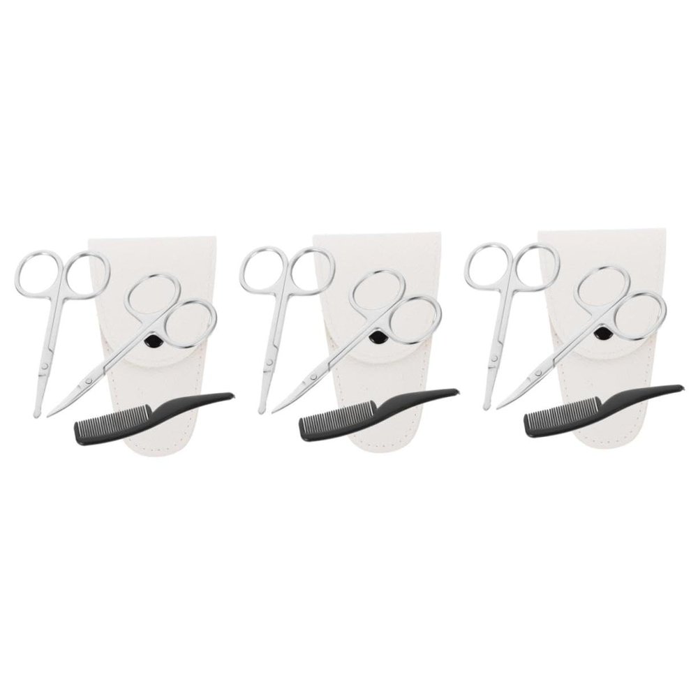 Healvian 12pcs Beard Scissors Set Stainless Scissors for Beard Nose Hair and Eyebrow Grooming Includes Small Comb and White Leather Case