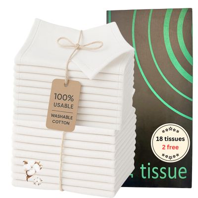 18 Reusable Tissues with 2 extra tissue, Travel Size Cloth Tissue Pack Made of Soft Cotton- Washable Facial White handkerchiefs - Eco Friendly Fabric with Zero Waste Cloths