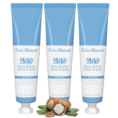 CLAT NATUREL Hand Cream Set, 45% Shea Butter Dry Hands Cream with Vitamin E & Ceramide, Deep Moisturizing Hydrating Hand Lotion for Dry Skin, 2.37 Fl Oz (Pack of 3)