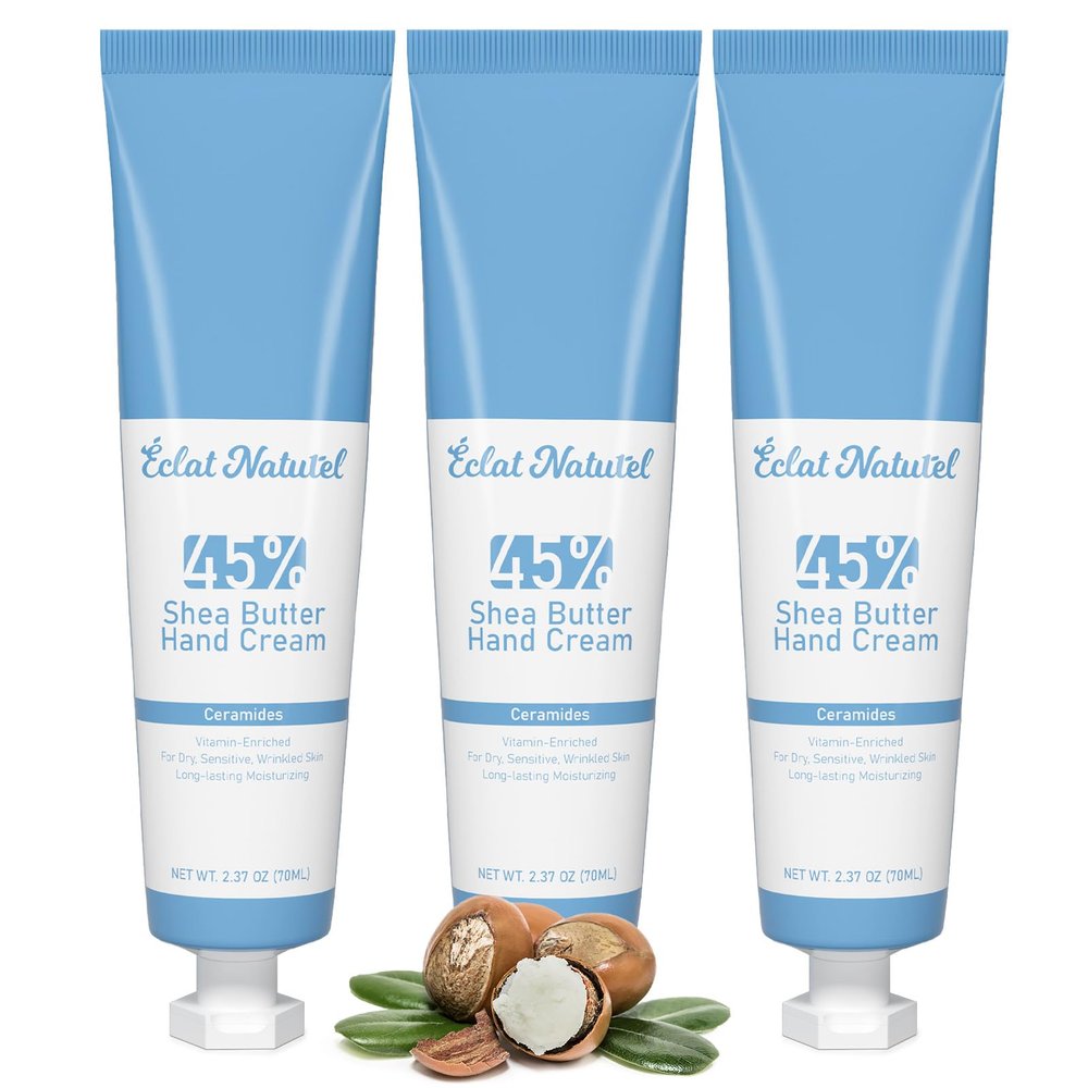 CLAT NATUREL Hand Cream Set, 45% Shea Butter Dry Hands Cream with Vitamin E & Ceramide, Deep Moisturizing Hydrating Hand Lotion for Dry Skin, 2.37 Fl Oz (Pack of 3)
