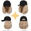 Lansigreen Baseball Cap with Hair Extensions Hat Wig Adjustable Hat Attached Curly Wave 14" Synthetic Hairpiece for Women Bleach Blonde mix Light Blonde view 2