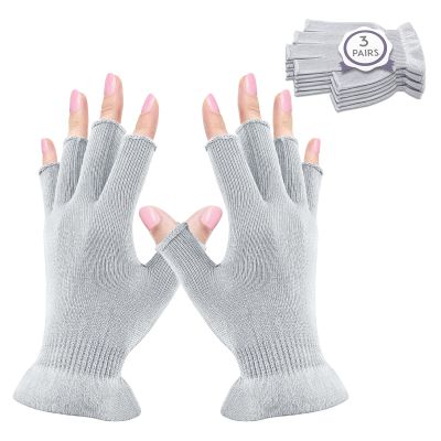 MIG4U 3 Pairs Fingerless Moisturizing Gloves, Half Finger Touchscreen Beauty Glove for SPA, Eczema, Dry Hands, Skin Treatment, Summer Sun UV Protection (L/XL, Gray-3pairs)
