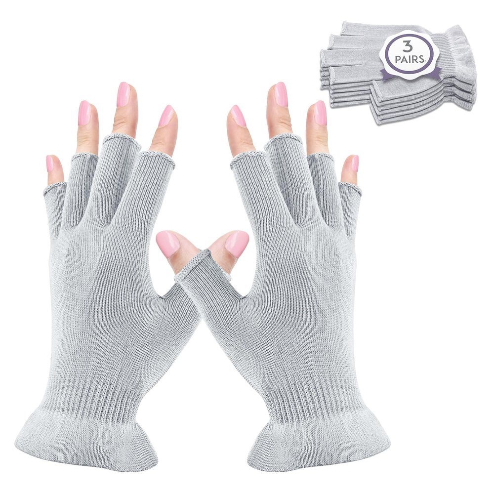 MIG4U 3 Pairs Fingerless Moisturizing Gloves, Half Finger Touchscreen Beauty Glove for SPA, Eczema, Dry Hands, Skin Treatment, Summer Sun UV Protection (L/XL, Gray-3pairs)