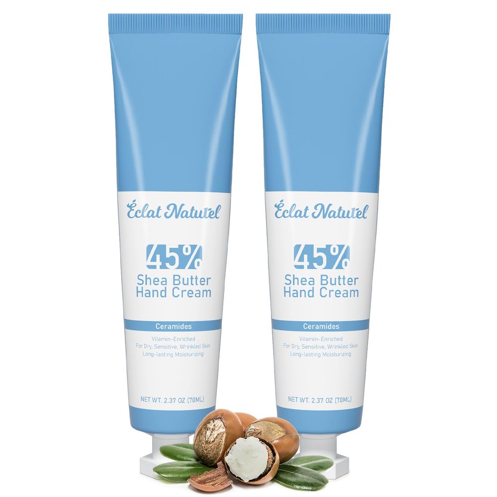 CLAT NATUREL Hand Cream Set, 45% Shea Butter Lotion with Vitamin E & Ceramide, Deep Moisturizing Hydrating Dry Hands, Hand Lotion for Dry Skin, 2.37 Fl Oz (Pack of 2)