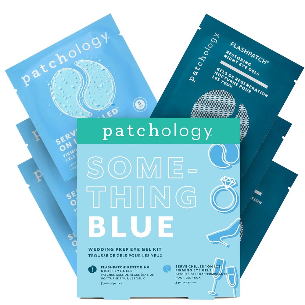 Patchology Bridal Shower Gift Box  Something Blue Cooling Under Eye Patches for Brides & Bridesmaids, Depuffing & Firming Gel Masks with Peptides & Bakuchiol  Wedding Skincare Gift Set