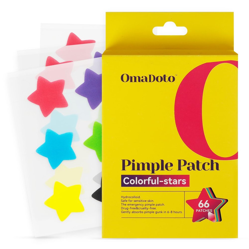 OMADOTO Star Pimple Patches for Face - 6 Colors 66Pcs (14mm) Hydrocolloid Spot Dots, Day & Night Blemish/Zit Healing Pimple Patches(66count-Pack of 1)