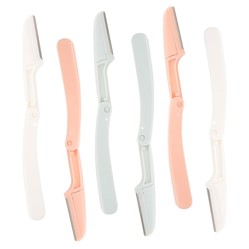 Healvian Portable Foldable Eyebrow Trimmer Knife Set 6pcs Women's Facial Razor Kit Compact Grooming Tool for Eyebrow Shaping and Hair Removal Random Color