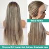 Munx 180% Density Ash Brown Straight Lace Front Wigs for Women, Pre Plucked Human Hair Wig Dark Brown Roots 13x6 Free Part HD Highlight Lace Front Wigs Human Hair Bleached Knots 22in view 4