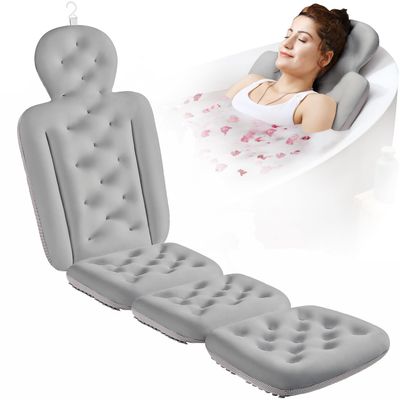 Full Body Bath Pillow for Bathtub, Thick Bathtub Cushion with Laundry Bag, Luxury Tub Pillow for Bath for Headrest Neck and Back Support Gray 60" x 16"
