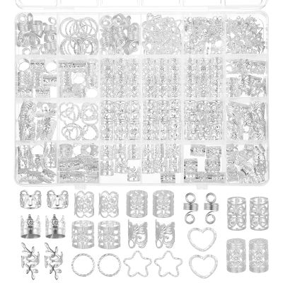 YUXIANLB Hair Jewelry Kit Metal Hair Cuff Rings Dreadlock Decorations Braiding Accessories for Extensions Twists Protective Styles 260 Pcs Adjustable Silver Rings for Weddings Cosplay DIY Jewelry