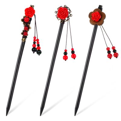 3 Pcs Chinese Wooden Flower Hair Chopsticks, Handmade Retro Hairpins for Women, Retro Wooden Hairpins Japanese Classic Chopsticks Classic Hair Accessories for Women