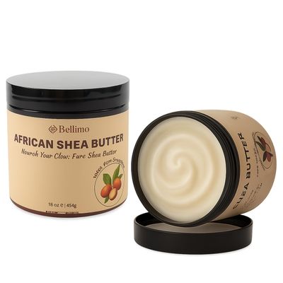 Bellimo Raw Shea Butter, Unrefined African Shea Butter, Face & Body Care Moisturizer for Homemade Soap, Creams, and Lip Products with Premium Packaging, 16 oz Bottle (Can - 16 Oz)