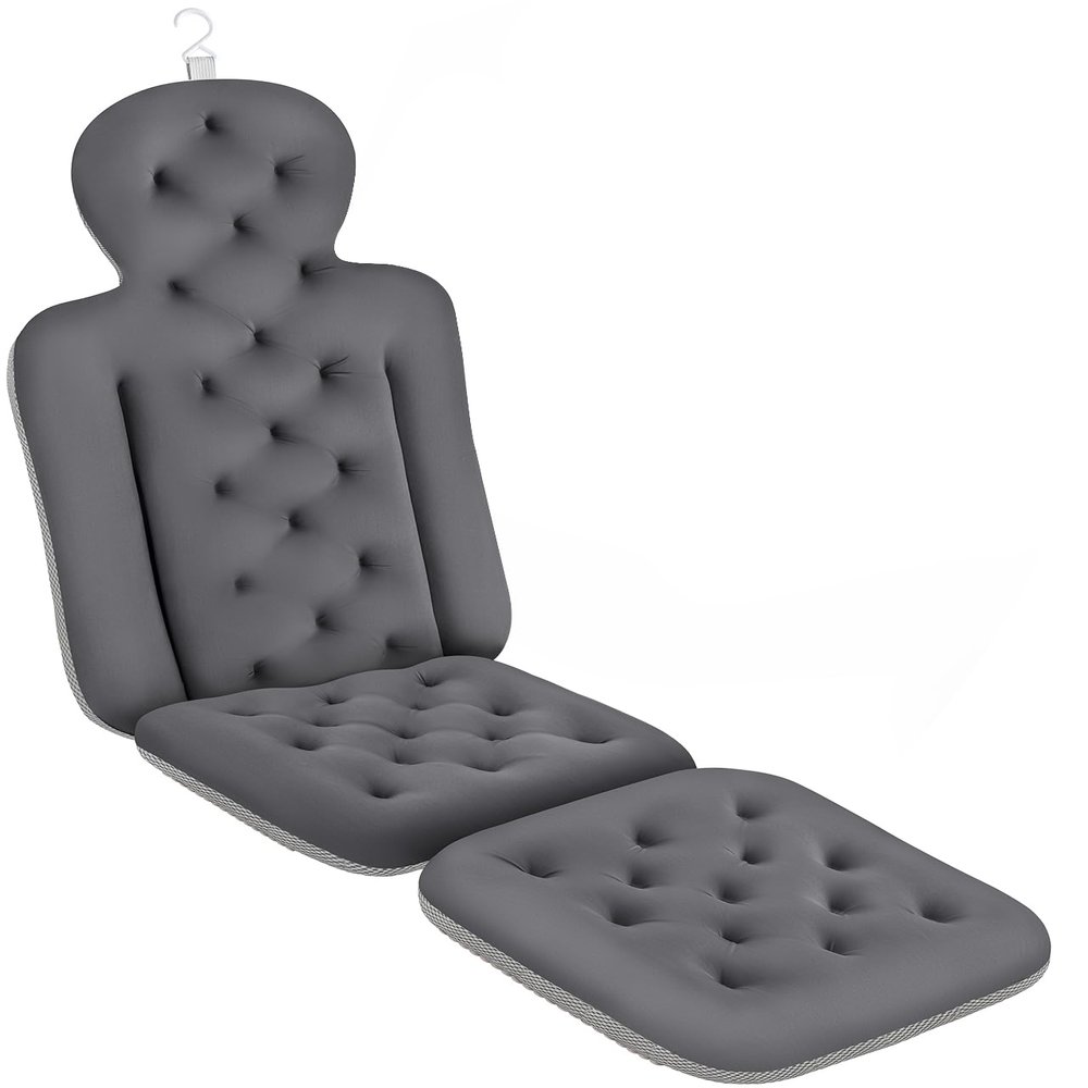 Bath Cushion, Full Body Bathtub Pillow with 160 Suction Cups, Bath Mat for Head and Neck Support, with Laundry Bag (Dark Gray, 56" x 16")
