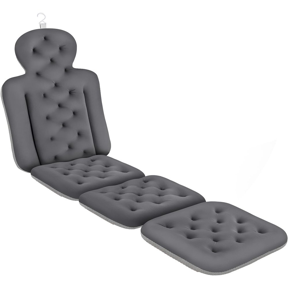 Bath Cushion, Full Body Bathtub Pillow with 160 Suction Cups, Bath Mat for Head and Neck Support, with Laundry Bag (Dark Gray, 60" x 16")