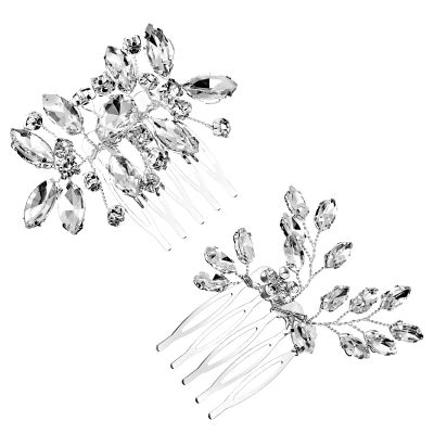 2 Pcs Hair Comb Bling Bridal Rhinestone Silver Side Comb Bling Crystal Hair Accessories For Women Elegant Silver Flower Bridal Headpieces Hair Combs For Bridesmaids And Girls