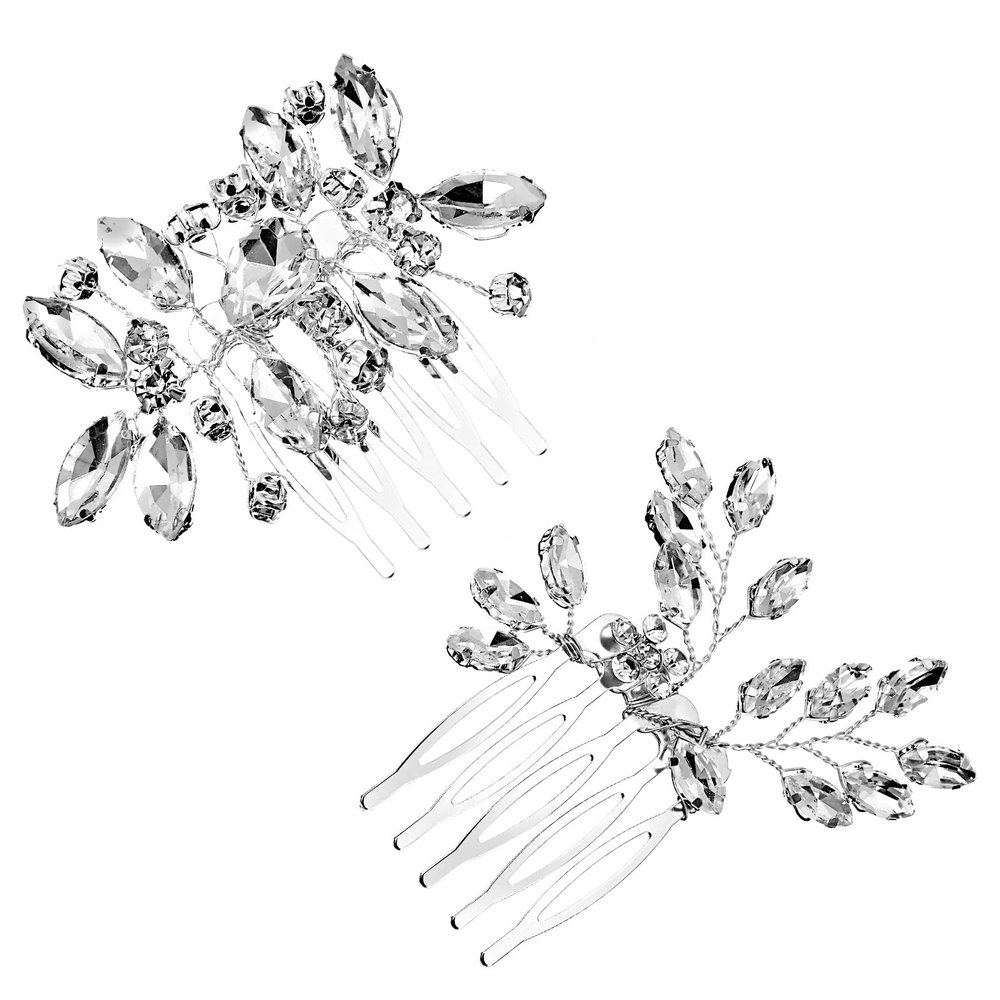 2 Pcs Hair Comb Bling Bridal Rhinestone Silver Side Comb Bling Crystal Hair Accessories For Women Elegant Silver Flower Bridal Headpieces Hair Combs For Bridesmaids And Girls