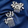 2 Pcs Hair Comb Bling Bridal Rhinestone Silver Side Comb Bling Crystal Hair Accessories For Women Elegant Silver Flower Bridal Headpieces Hair Combs For Bridesmaids And Girls view 3