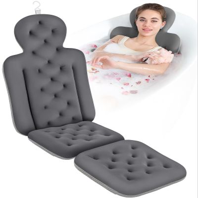 Bath Cushion, Full Body Bathtub Pillow with 160 Suction Cups, Bath Mat for Head and Neck Support, with Laundry Bag (Dark Gray, 51" x 16")