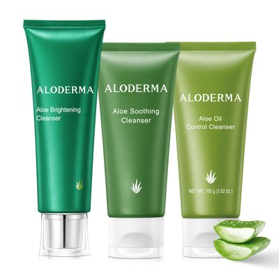 Aloderma Aloe Cleanser Set, 3 Pieces - Soothing, Brightening, Oil Control Cleansers - Face Wash Set