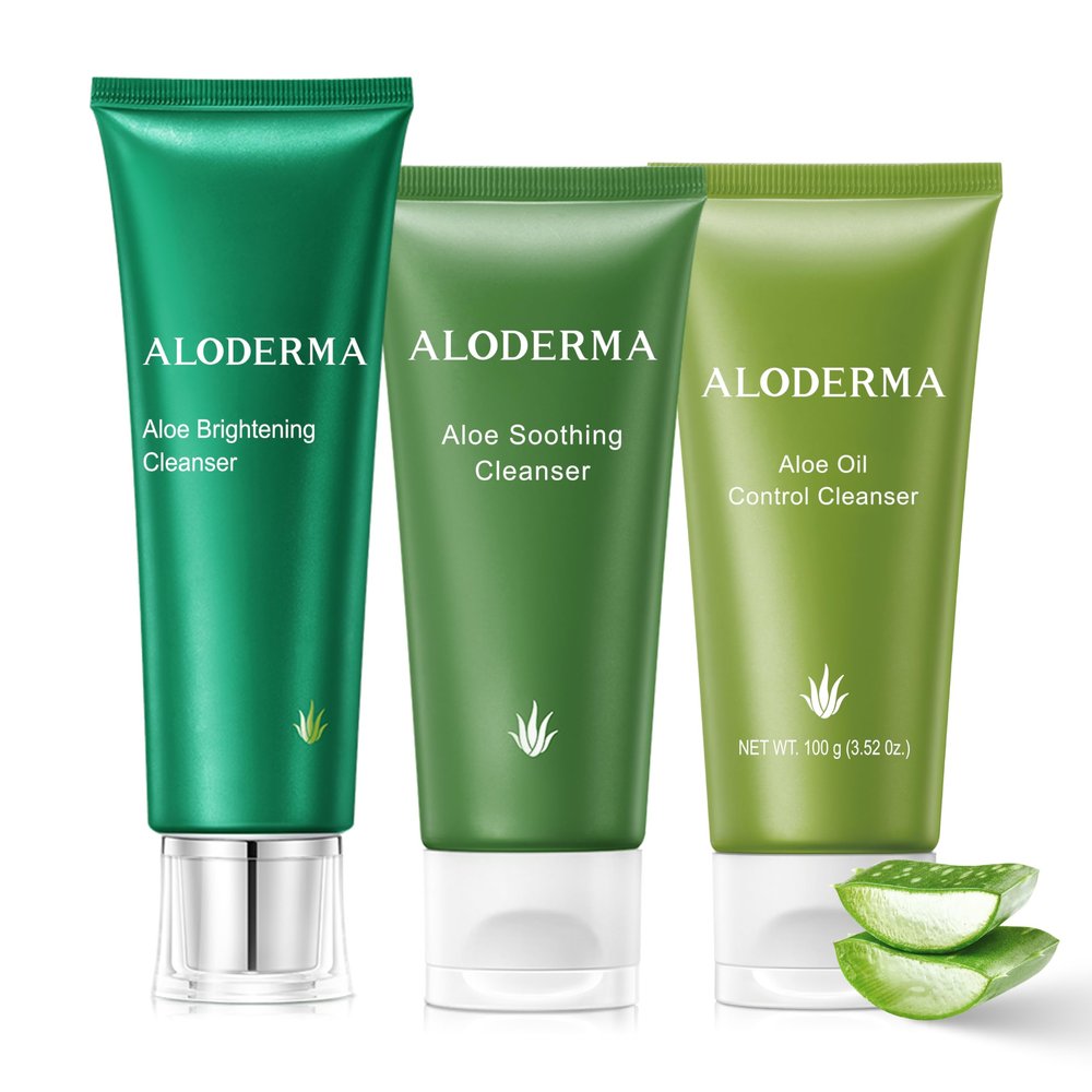 Aloderma Aloe Cleanser Set, 3 Pieces - Soothing, Brightening, Oil Control Cleansers - Face Wash Set
