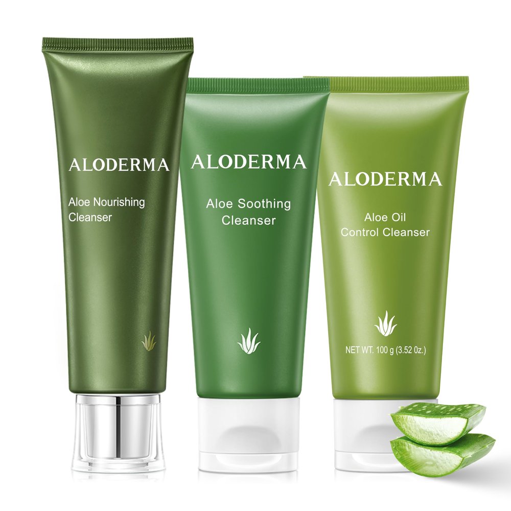 Aloderma Aloe Cleanser Set, 3 Pieces - Nourishing, Soothing, Oil Controlling Cleansers - Face Wash Set