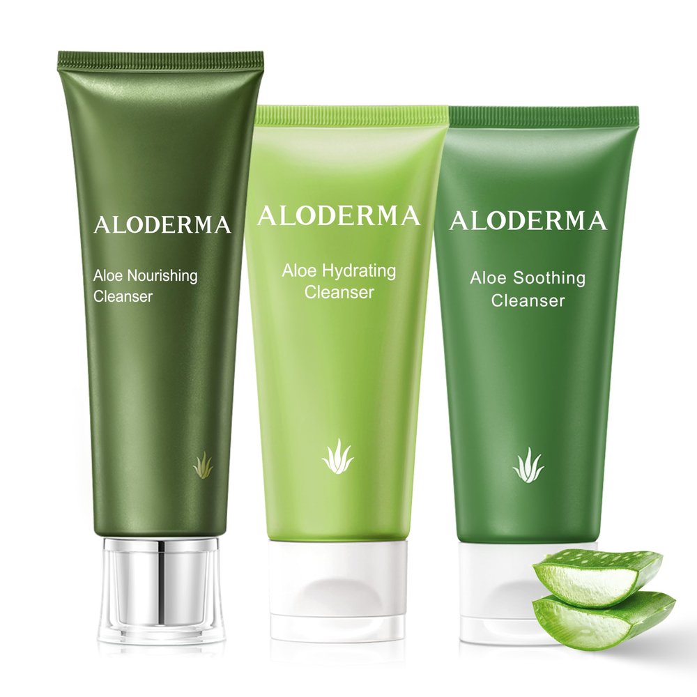Aloderma Aloe Cleanser Set, 3 Pieces - Hydrating, Nourishing, Soothing Cleansers - Face Wash set