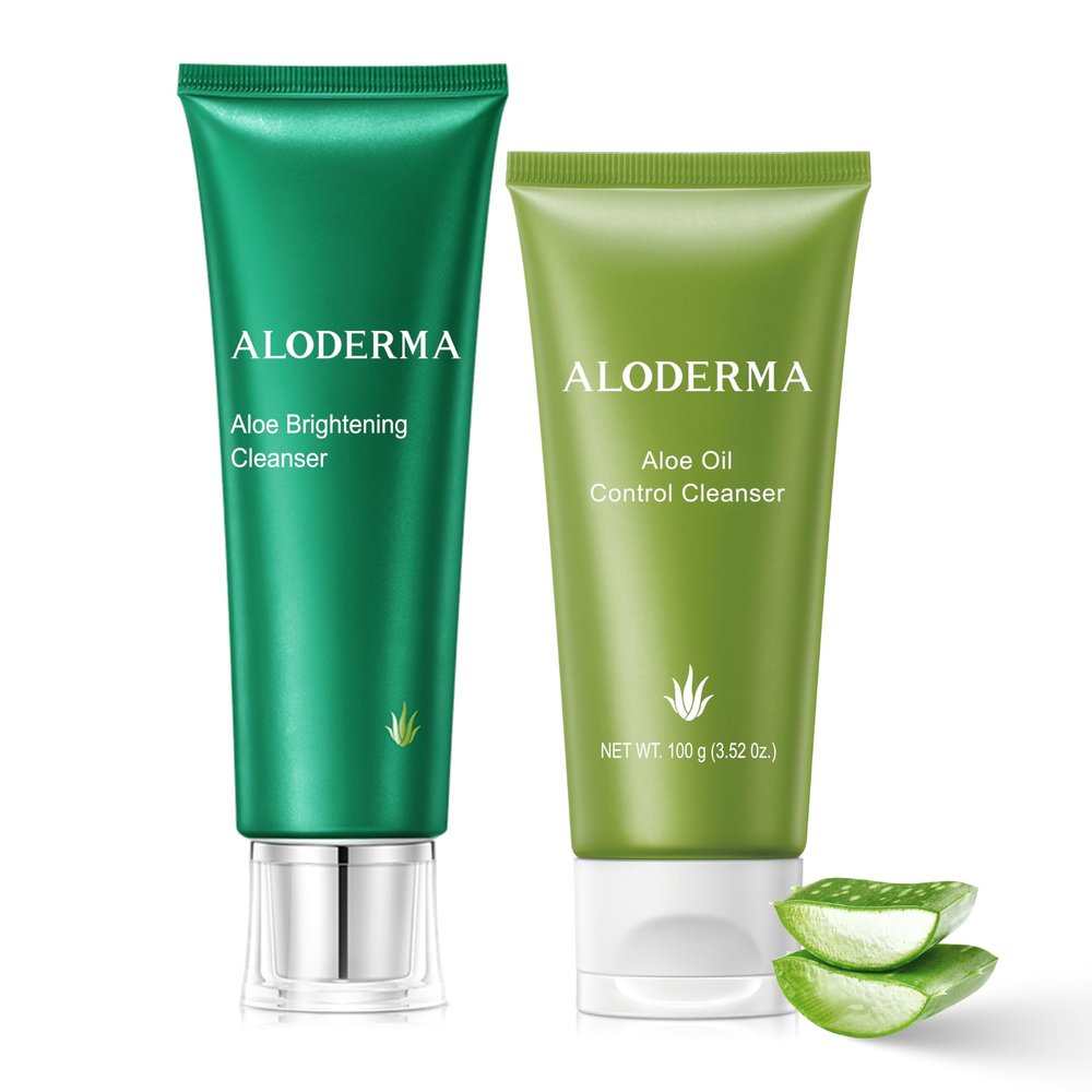Aloderma Aloe Cleanser Set, 2 Pieces - Brightening Cleanser, Oil Controlling Face Wash