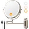 Auxmir 1X/30X Wall Mounted Lighted Makeup Mirror, 8" 3200 mAh Rechargeable Double-Sided Magnifying Mirror, Touch Dimmable 3 Color Lights, 360 Rotating Foldable 14.5" Extension Arm, Brushed Nickel view 1