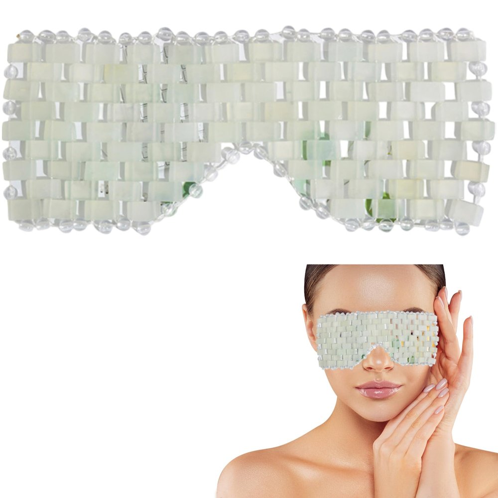 Ckuakiwu Jade Mask, Jade Eye Mask, Anti Wrinkle Roll-On Massaging Eye, Comfort & Smooth for Alleviate Puffiness, Face Relax, Eyes Relieve, Migraine, Meditation