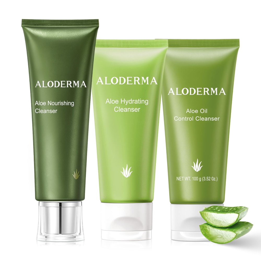 Aloderma Aloe Cleanser Set, 3 Pieces - Hydrating, Nourishing, Oil Control Cleansers - Face Wash Set