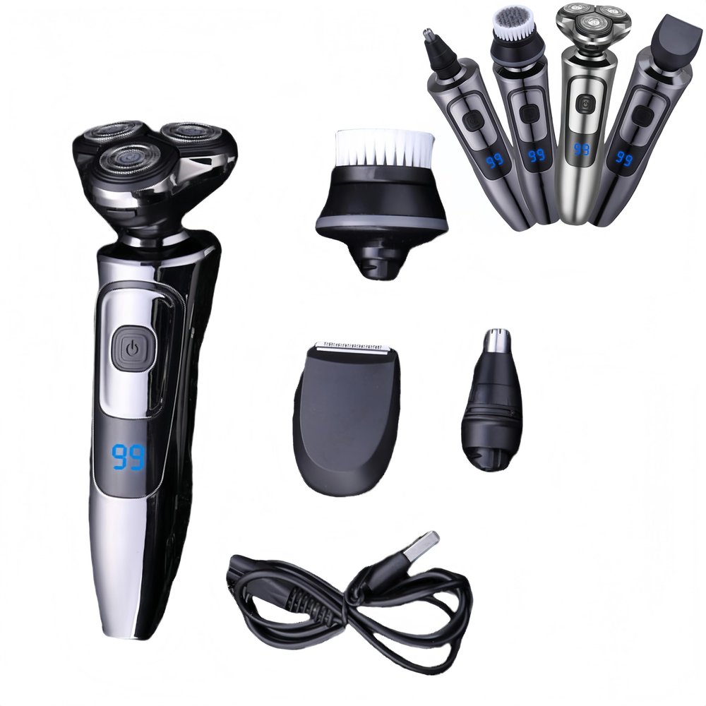 4 in 1 Electric Razor for Men Rechargeable Digital Display/Foil Shaving, Nose, Sideburns, Skin Clean