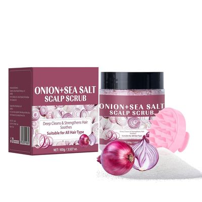 Wenrny Onion Sea Salt Scalp Scrub,2-in-1 Onion Scalp Exfoliator Scrub Shampoo with Massager Brush--Deep Cleansing,Moisturizing,Itchy Scalp Treatment and Strengthens Hair Roots,100g/3.3 Oz