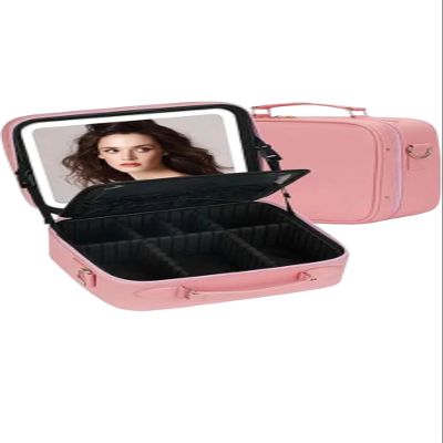 Professional Makeup Case with LED Mirror, Pink or black Travel Cosmetic Organizer Bag, Multi-Layer Storage