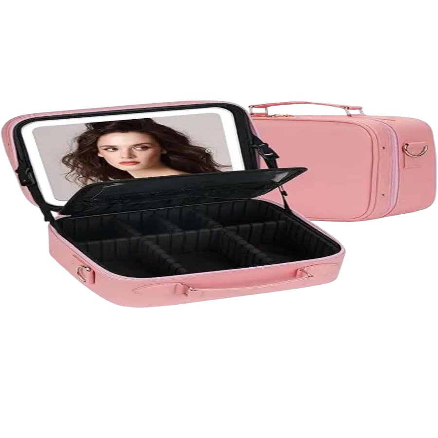 Professional Makeup Case with LED Mirror, Pink or black Travel Cosmetic Organizer Bag, Multi-Layer Storage