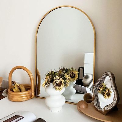 24x36 Inch Black Metal Framed Arched Bathrrom Mirror for Wall.(W2203134097) (Gold + Aluminum + MDF + Mirror + MDF+Glass)