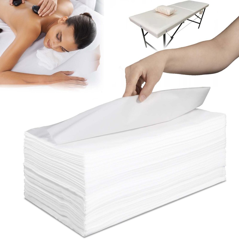 100 Pack 31.5" X 71" Disposable Massage Bed Cover White Non Woven Fabric Massage Bed Sheets Waterproof Breathable Massages Table Sheets for Spa, Beauty