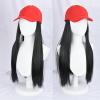ASAYUMI Baseball Cap with Attached Long Straight Black Hair Extension Wig, 22 Inches, Red Baseball Cap Adjustable Hat with Hair for Women view 2