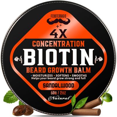 Biotin Beard Growth Balm for Men Conditioning Balm with Castor, Shea & Jojoba Oils to Condition, Soften & Thicken Facial Hair Non-Greasy, Sandalwood Scent 2 oz Grooming Kit